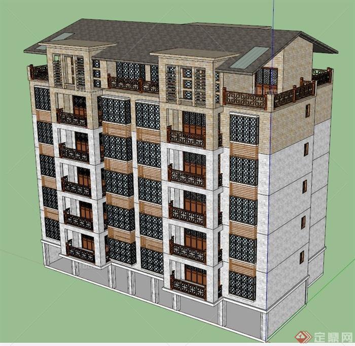 豫南民居建筑设计SU模型（附CAD）