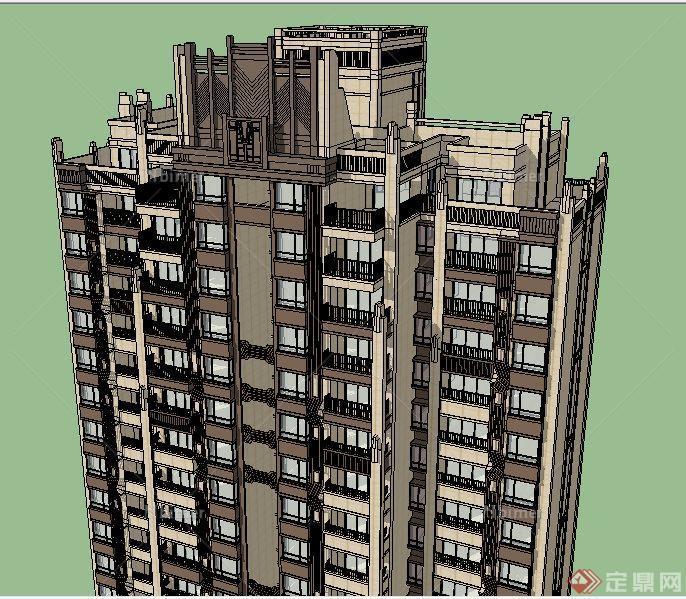 新古典风格公寓住宅楼建筑设计su模型[原创]