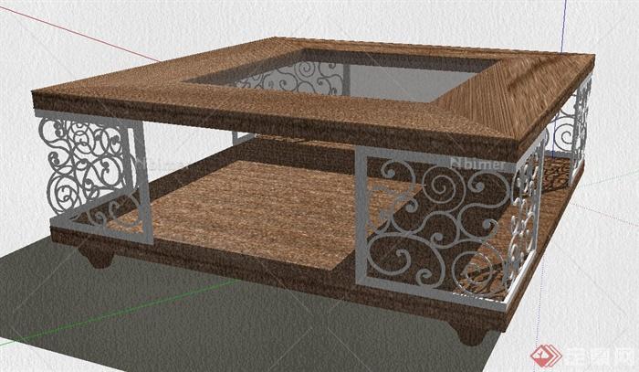 现代木质方形茶几设计SU模型