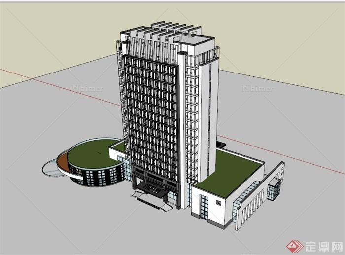 现代中式高层酒店建筑设计su模型[原创]