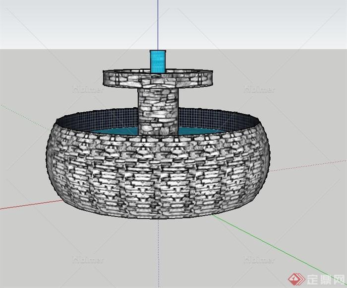 某现代风格水钵水景喷泉设计SU模型[原创]