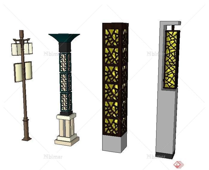四款中式庭院灯设计SU模型