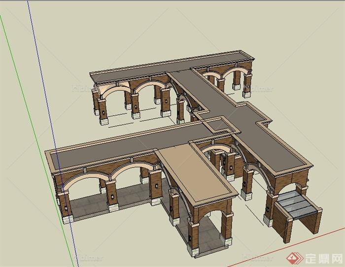 某欧式风格组合廊架设计SU模型
