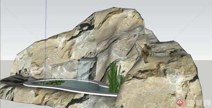 园林景观景观节点景石水池设计SU模型