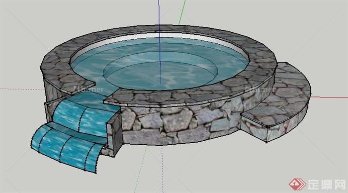 某园林景观石砌叠泉水景SU模型