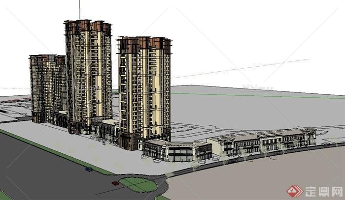 新古典风格商住楼商业建筑住宅楼建筑设计su模型