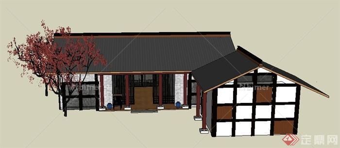 中式风格单层民居建筑设计su模型