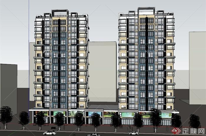 某现代跃层商住房居住区建筑设计SU模型