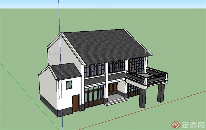 某古典中式两层瓦屋面住宅建筑设计SU模型