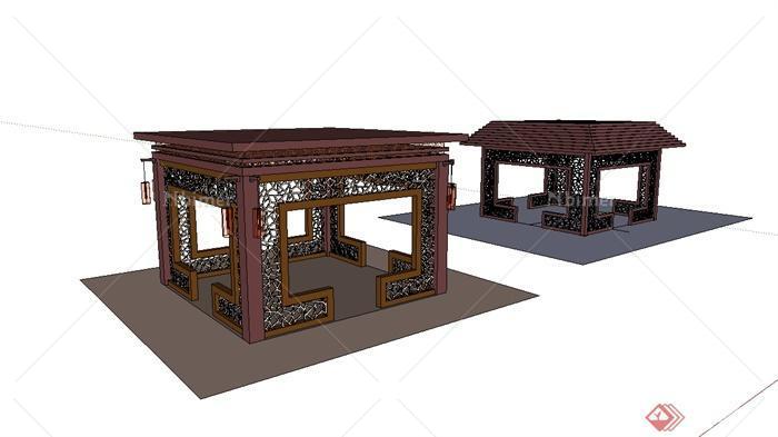 现代中式风格两个不同的凉亭设计su模型[原创]