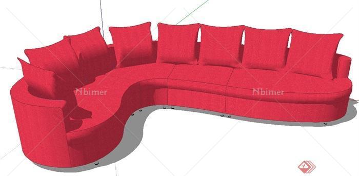 现代风格红色转角沙发su模型