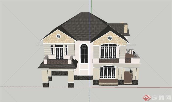 某中式两层别墅住宅建筑设计SU模型