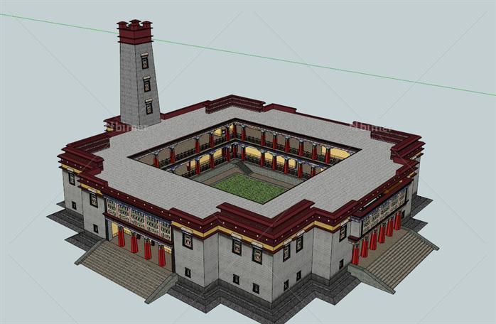 某藏族风格住宅建筑设计方案su模型[原创]