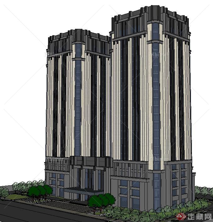 新古典高层酒店建筑项目方案SU精致设计模型[原创