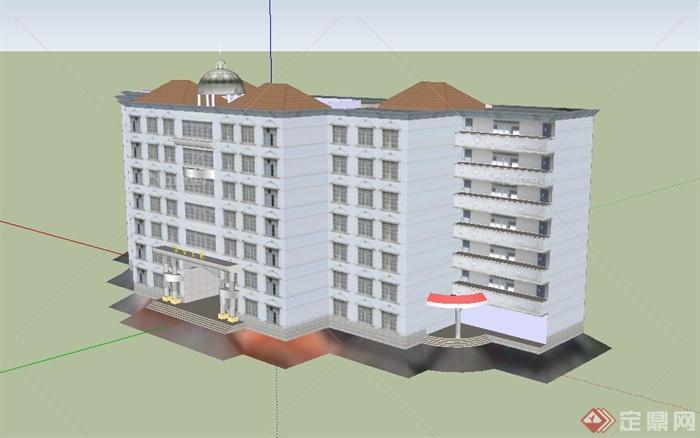 现代某七层二中综合大楼建筑设计SU模型