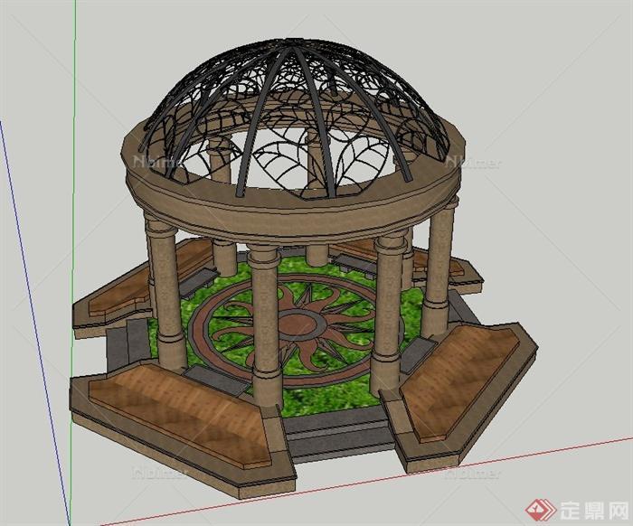 园林景观节点欧式圆形亭子设计SU模型