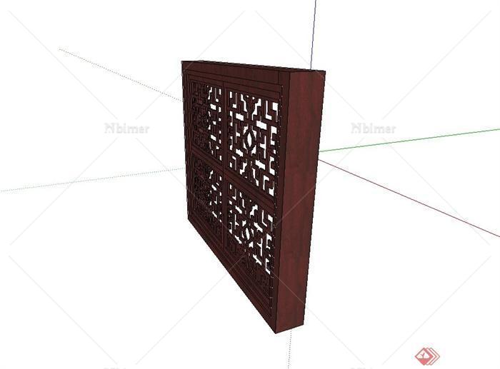 中式木质镂空窗户设计su模型