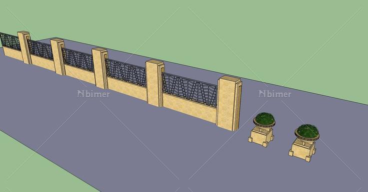 建筑构件-围墙(70913)su模型下载