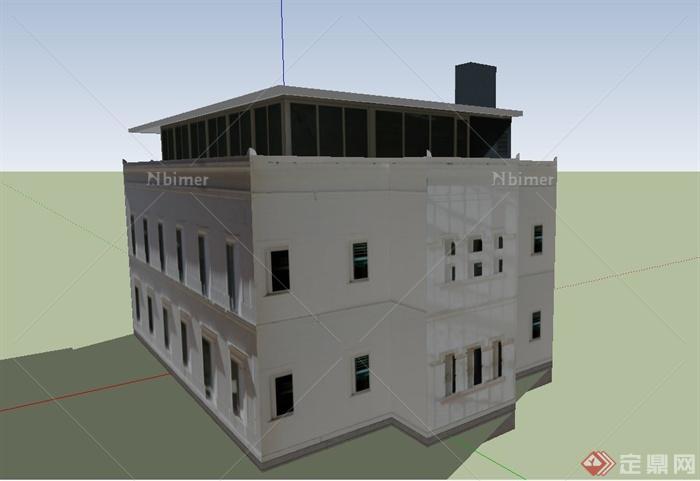 某欧式两层方形教堂建筑设计SU模型