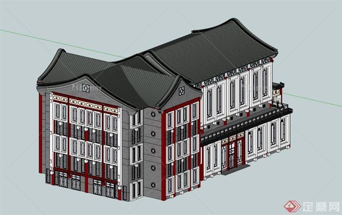 中式风格教堂建筑设计SU模型