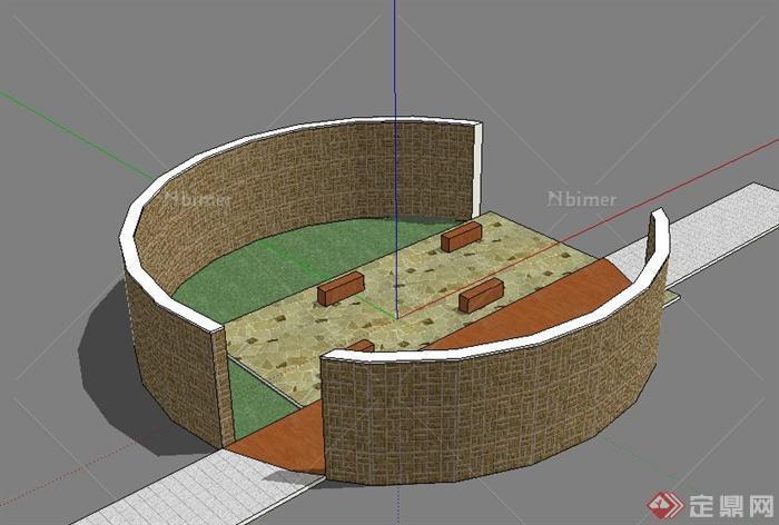 简约弧形景墙设计su模型[原创]