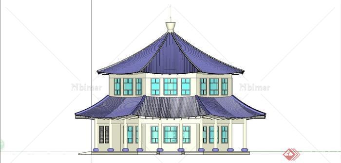 某古典中式风格旅游区阁楼建筑设计SU模型[原创]