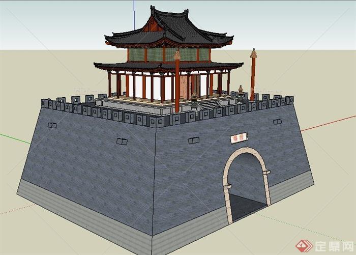 古典中式城门鼓楼建筑设计su模型[原创]