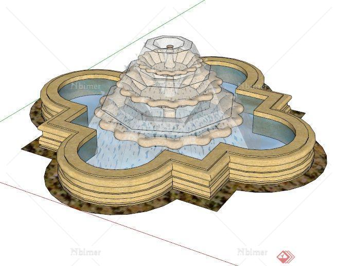跌水台水景设计SU模型