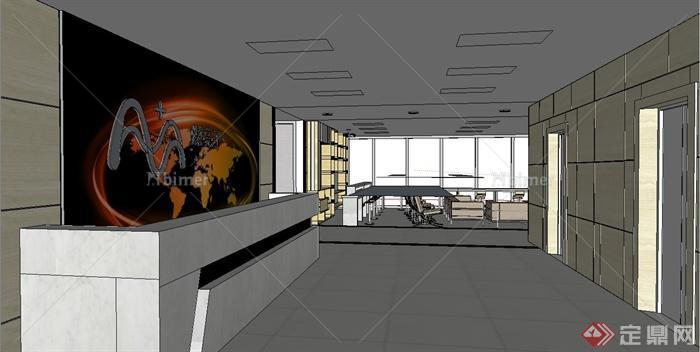 现代某办公室服务区、休息区设计SU模型带效果图