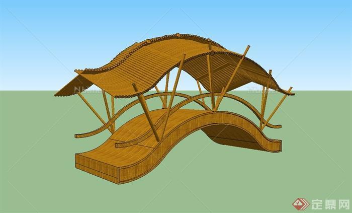 某现代中式全木质拱桥设计su模型
