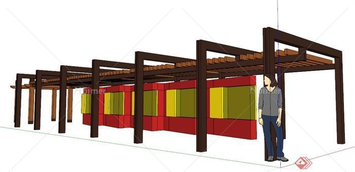 中式风格木制长廊架设计su模型