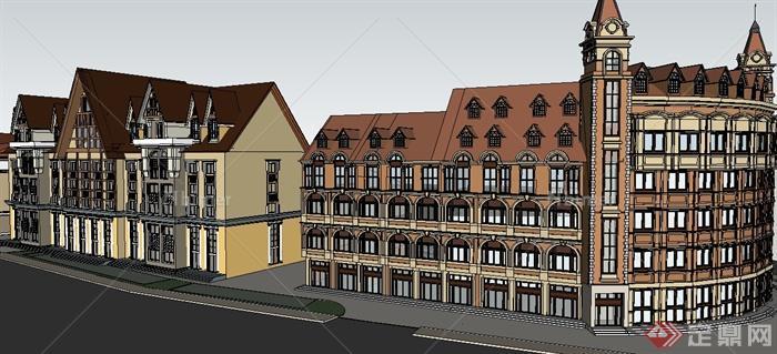 某欧式办公楼住宅商业街综合建筑设计SU模型