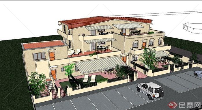 英式别墅庭住宅楼建筑设计su模型[原创]