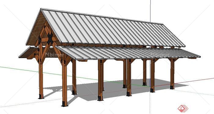 东南亚风格坡屋顶长廊设计SU模型