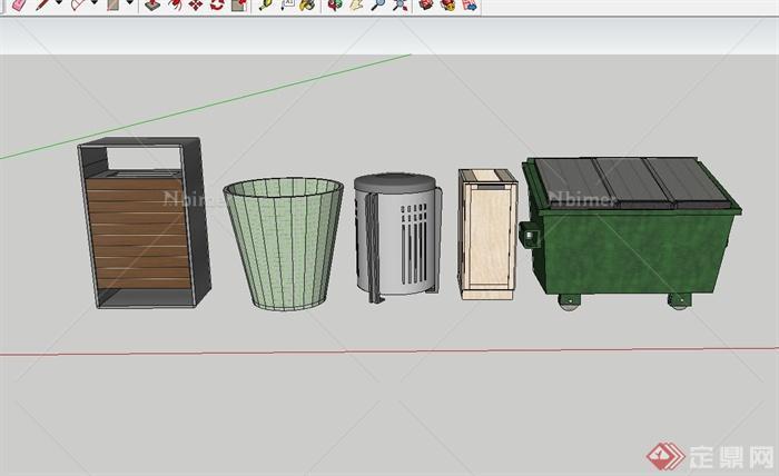 五种垃圾箱设计SU素材模型[原创]