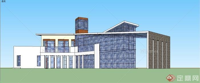 某簡約現代中式風格辦公樓建築設計su模型原創