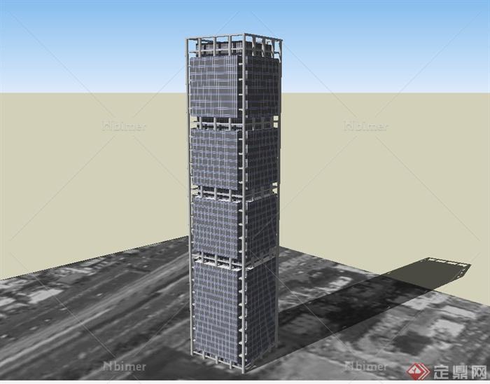 现代某方形高层办公楼建筑设计SU模型