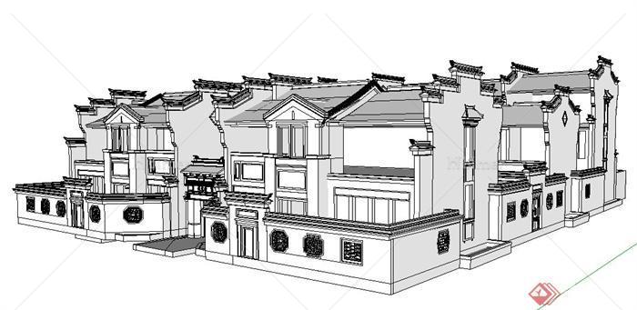 中式风格联排别墅建筑设计su白模