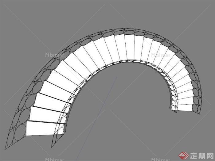 镂空铁栏杆楼梯设计SU模型[原创]