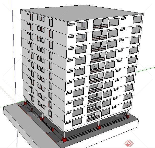 某现代小高层住宅楼建筑设计su模型