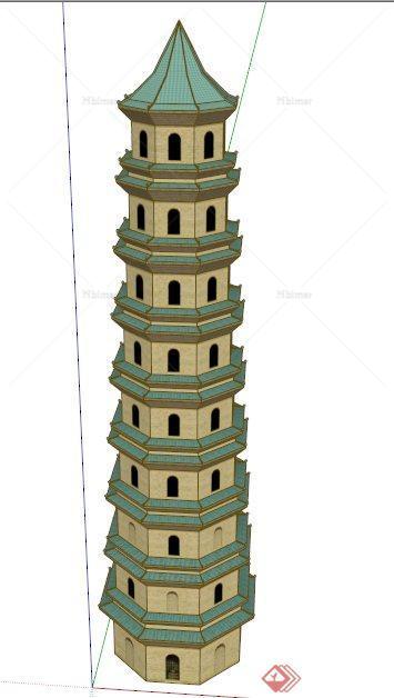 中式风格某景观塔设计su模型