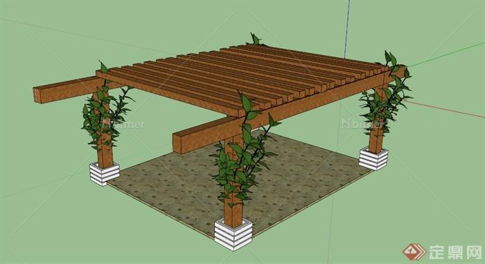 现代木材廊架设计SU模型
