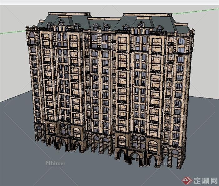 某欧式风格详细精致居住建筑楼设计su模型[原创]