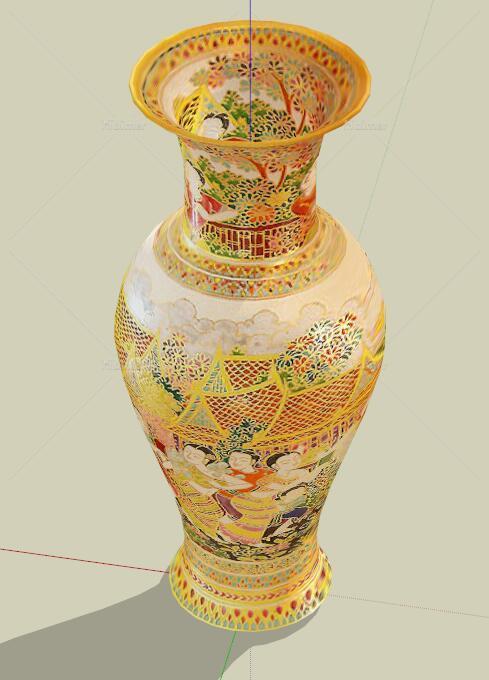 中式彩绘花瓶装饰瓶su模型[原创]