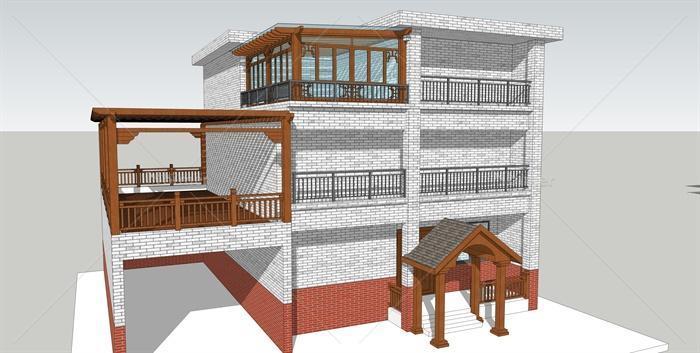 现代别墅住宅楼建筑设计su模型