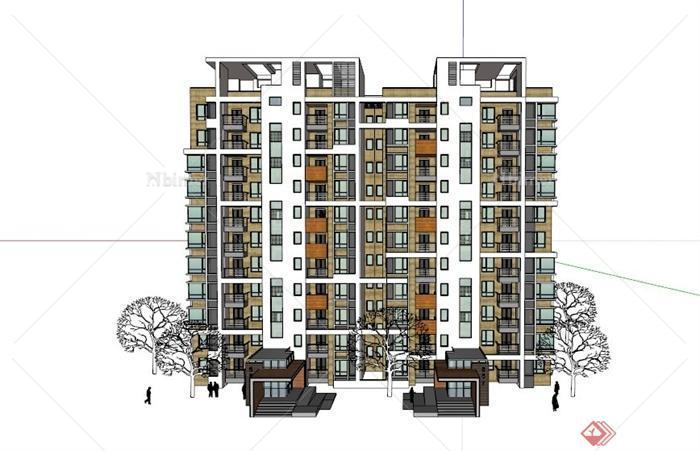 某现代11层小区住宅建筑设计SU模型