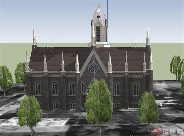 某欧式两层宗教教堂建筑设计SU模型