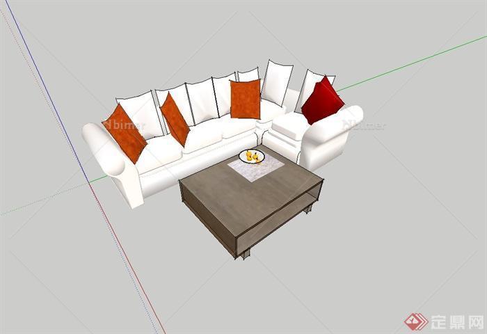 某现代室内沙发茶几设计su模型