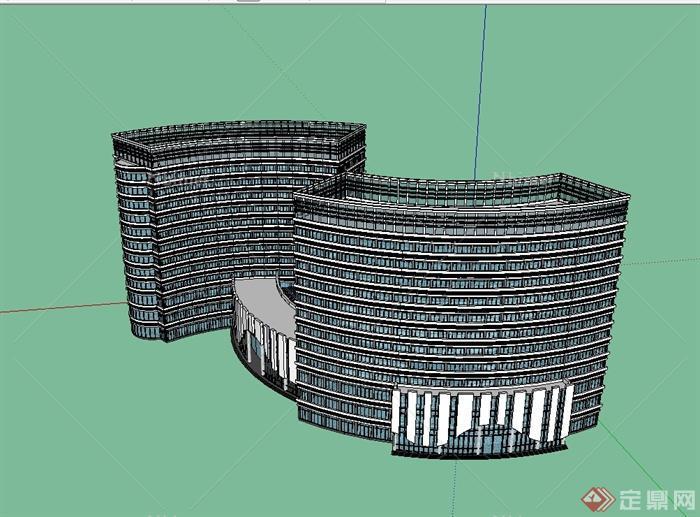 现代风格大型酒店建筑楼设计su模型[原创]
