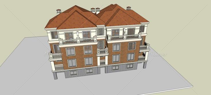 欧式双拼别墅(75744)su模型下载